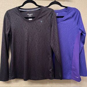 Lot of 2 Champion Women's V Neck Long Sleeve Athletic Tops M